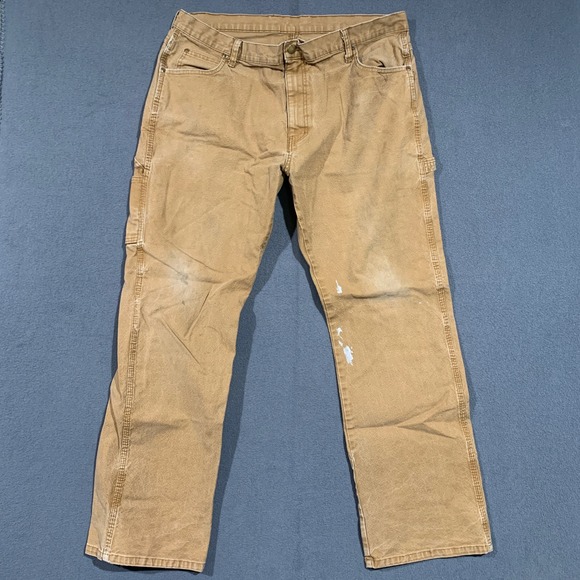Grunge Work Dickies Mens Tan Carpenter Pants Utility Cotton Blend 38x32 Paint - Picture 1 of 6